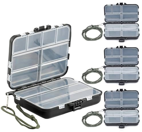 4 scatole per esche da pesca, doppio scomparto, 9 scomparti e 12 scomparti, scatola da pesca con corda a mano e esca regolabile, accessorio per la conservazione delle esche da pesca
