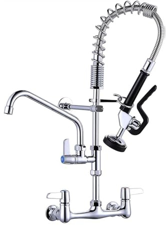 Commercial Faucet Wall Mount 25 Height 8 Adjustable Center 10 Swing Spout, TEKXDD Commercial Pre-Rinse Spray Tap Polished Chrome for 1/2/3 Compartment Sink