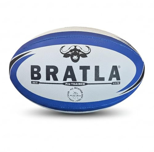 Bratla Pro Training Rugby Ball – Hand Sewn Professional Rugby Practice Ball with 3-Ply Fabric Backing, Long Lasting Grip – Size 5 & Size 4 – Ideal for Training, Match Prep, Clubs & Schools (Size 5)
