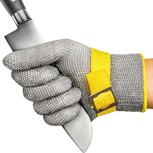 COOLJOB ANSI A9 Cut Resistant Gloves Food Grade for kitchen | Stainless steel mesh, Ambidextrous, Food grade, Dishwasher safe (1 Set, Size XL)