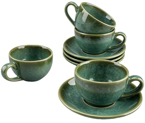 inodiref 4 espressomuggar, set i keramik, högkvalitativ espressomugg, set med tefat, 90 ml kaffekoppar, set med 4 st, matpresotaser, diskmaskinssäker, mikrovågsugnssäker (jadegrön)
