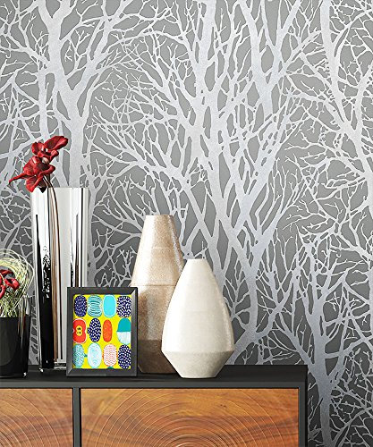 Vlies Tapete mit Baummuster Anthrazit Grau Metallic in edelster Ausführung | außergewöhnliches Tapeten Muster in moderner Landhaus Natur Optik für Design Liebhaber, inkl. Tapezier Ratgeber von Newroom