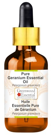 Greenwood Essential Huile essentielle de géranium naturelle (Pelargonium graveolens) avec compte-gouttes en verre, distillée à la vapeur, 30 ml