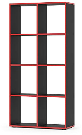 Vicco Raumteiler Scutum, stehendes Bücherregal, Schwarz/Rot, 72 x 143 cm