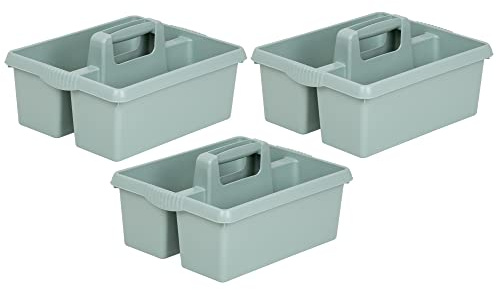 JMS we create smile Set of 3 - Large Cleaning Caddy with Handles Plastic Tidy Organiser Cleaners Carry All Tote Tray Basket Multi Compartment Cleaning Tool for Kitchen Sink Bathroom -