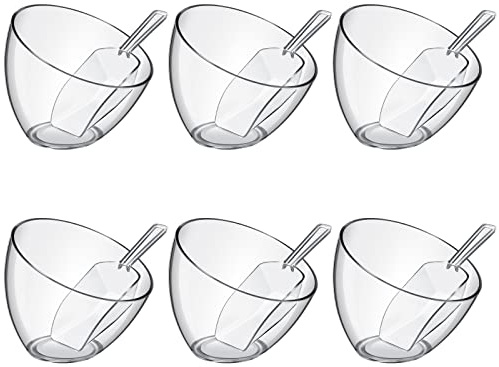 Hoolerry 12 Pcs Serving Bowls Kit Include Clear Plastic Bowls for Parties and Popcorn Measuring Scoops Acrylic Plastic Kitchen Angled Candy Scoops for Office Canister Salad Cooking (25 oz)