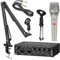 Depusheng USB Audio interfaces Recording kit with audio interface, 48V handheld microphone and microphone suspension mount Support for PC recording, streaming and podcasting