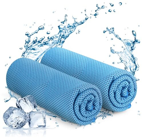 KAYMAN Asciugamano rinfrescante da palestra – azzurro (confezione da 2 – 120 x 35 cm), in microfibra morbida e traspirante, ad asciugatura rapida, per yoga, raffreddamento per collo e viso,
