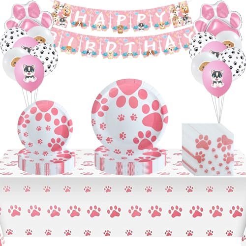 Hunde Partygeschirr Set, Dog Party Geschirr Set, Haustiere Papiergeschirr, Pappteller Hund, Servietten Tischdecken, Dog Party Supplies, Hundegeburtstag Partydekorationen, 10 Gäste
