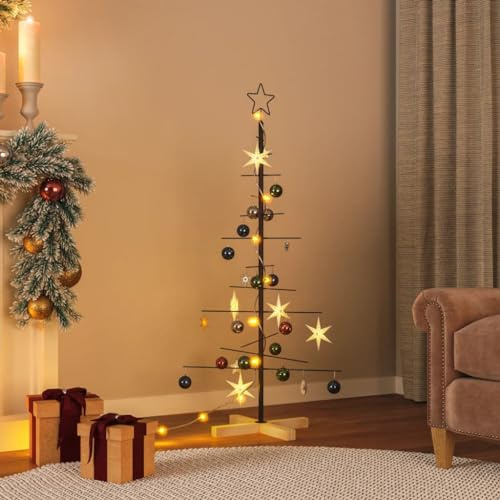 NITCA Metall Weihnachtsbaum 120 cm Metall Tannenbaum mit Holzständer Schwarz Deko Weihnachtsbaum Tanne Weihnachtsbaum Innen Adventskalender Weihnachtsbaum für Dekorationen
