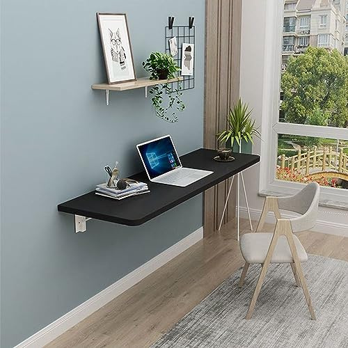 Willonin Mesa plegable de pared, mesa plegable flotante, mesa de pared plegable de madera, escritorio de ordenador, mesa de cocina, multifuncional (60 x 30 x 1,6 cm), color negro