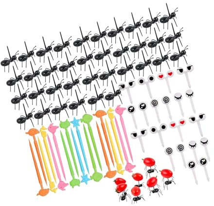ＣＨＡＭＥＥＮ 74pcs Ameisen Zahnstocher Mini Obst Gabel Kinder Obstgabeln Ameisenfutter Picks Wiederverwendbar Zahnstocher Obst Ant Food Picks Mini Dessertgabel für Snack Kuchen Dessert