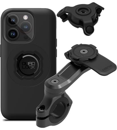 QUAD LOCK Lenker Handyhalterung PRO für Motorrad mit Vibrationsdämpfer und MAG Hülle für iPhone 14 Pro
