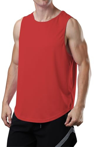 meioro Nätlinne för män, ventilerande ärmlös skjorta, anpassad muskelskjorta, sport rund hals tanktoppar män sommar gym träning funktionell skjorta bodybuilding fitness undertröja, röd, XXL