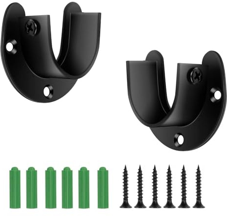 MaoNativey 2 Piezas Soporte para Barra de Armario Acero Inoxidable 32mm - Soporte Ajustable para Barras de Cortina/Ropa - Incluye Tornillos y Tacos (Negro)