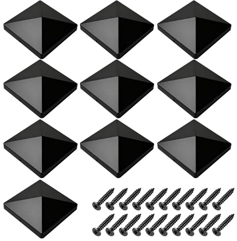 Pack of 10 Plastic Fence Post Caps - Weatherproof and Durable Garden Post Covers, Ideal for 4x4inch Wooden Posts, Black