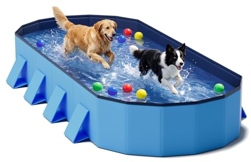 Pechfun Foldable Dog Pool, 82 Extra Large Portable Pet Bathtub with Non-Slip & Reinforced Support Boards for Indoor Outdoor Backyard Use (Blue)