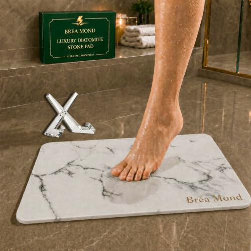 Alfombra diatomita baño 60x40 cm | Alfombra baño con Soporte, Secado rápido, Antideslizante y Super Absorbente | Alfombrilla antibacteriana | Alfombrilla baño Piedra | Diatomite Bath Mat - Bréa Mond