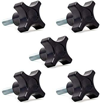 POWERTEC 5 Pack 5/16-18 4 Point Knobs with 1 Threaded Stud, Thumb Screw Knobs with bolts for Lawn Mower, Umbrella Base, Woodworking Tools & Jigs, Clamps (QNB3009)