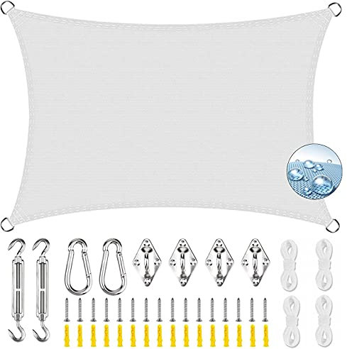 ERPENG Rechteck Sonnensegel Schattenspender 2.5x5.5m Wetterfest,95% UV Schutz Balkonverkleidung mit Seilen und Befestigungs Kit für Veranda, Außenbereich, Terrasse, Balkon, Weiß