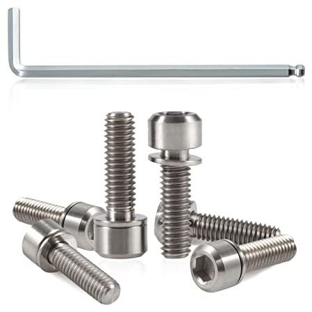 SPEEDWOX Fahrradvorbauschrauben-Set mit Unterlegscheiben, Titanlegierung, konische Inbus-Sechskantschrauben für MTB-Rennrad-Vorbauteile, M6 x 20 mm, normales Titan, 6 Stück