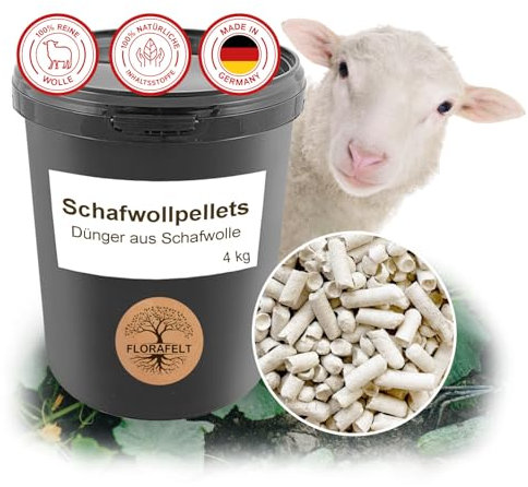 Florafelt 4kg Bio Universaldünger mit Langzeitwirkung aus Schafwolle, organischer Dünger für Zimmerpflanzen oder Rasen (NPK Dünger) - Made in Germany