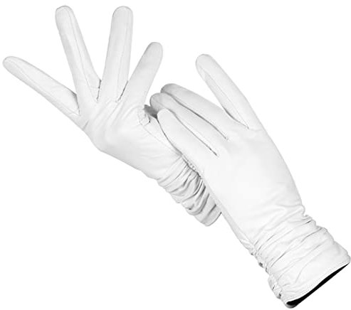 Modische und bequeme weiße Handschuhe hochwertige Schaffell-Lederhandschuhe Winter kalt und warm Frauen weiß 6,5