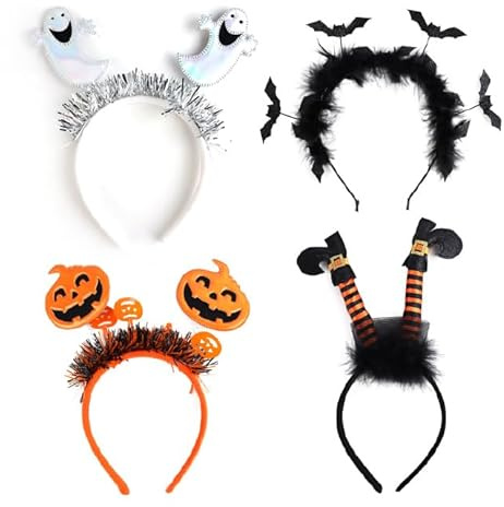Cranight 4 Stück Halloween Haarreif, Hexe, Fledermaus, Kürbis, Geist, Halloween Kopfschmuck, Cosplay, Party, Halloween, Halloween Kostüm, Haarreifen Damen