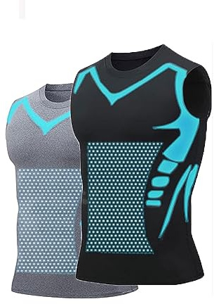 Gilet Modelant Ionique Nouvelle Édition, Matière Soie Glacée Ultra Respirante Conçue pour les Hommes Recherchant le Corps Parfait (Color : Black+gray, Size : XL)