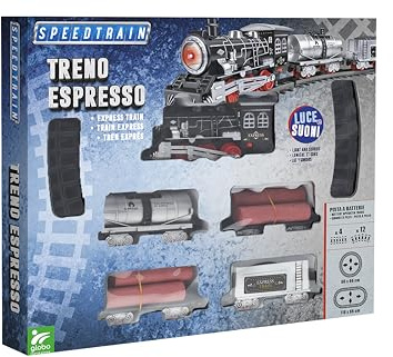 W'TOY Modellino Treno Express con Rotaia di 110 cm - 4 Vagoni - 16 Pezzi rotaia - Dettagli realistici - Luci e Suoni - Globo Giocattoli 42127
