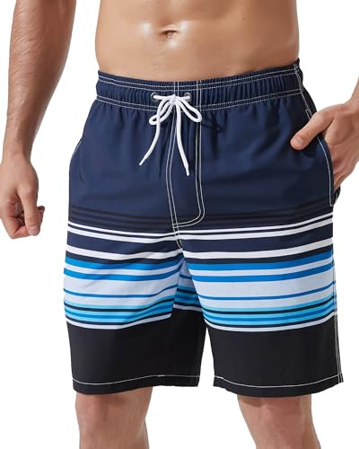 Arcweg Herrbadbyxor, 23 cm långa surfshorts, snabbtorkande strandbaddräkt med dragkedja, fickor och nätfoder (storlek XS–2XL), XL