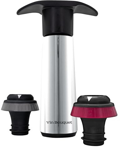 VB VIN BOUQUET FIC 1308 Pompa a Vuoto Manuale in Metallo con Indicatore Sonoro, Include 2 Tappi con Indicatore di Data.