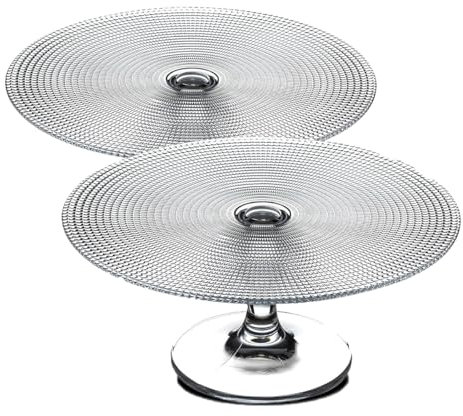 Lot de 2 Plat à Tarte Rond sur Pied, Plat à gâteau, Plat de Service en Verre Transparent - Diamètre 28 x Hauteur 11 cm- JUANIO -