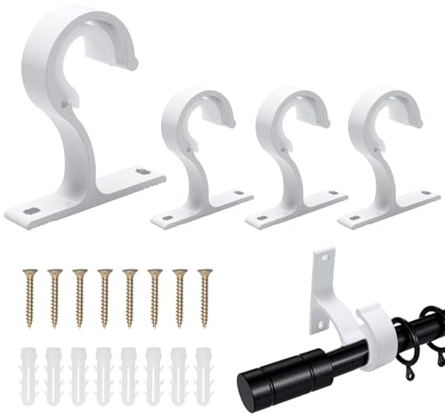 4 Stück Gardinenstange Halterung, Ø 25 – 28 mm Gardinenstangenhalter | Gardinenstangen Halterung, Vorhangstange Halterung mit Schrauben und Wandanker, Deckenhalterung Gardinenstange für Heimbüro