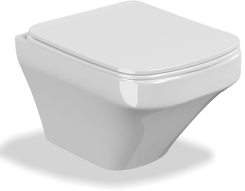 Findepot Hänge WC Spülrandlos Toilette, 360° Superspin Spülung Wand WC, Toilettenbecken Toilettenspülung Geräuscharm, Kloschüssel und WC Sitz mit