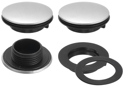 sourcing map 3 Pcs Kitchen Sink Hole Cover, 1.7 Inch Faucet Hole Cover, Kitchen Sink Tap Hole Plate Stopper Cover Plug for Washbasin Sink Counter Space (Stainless Steel, Silver)