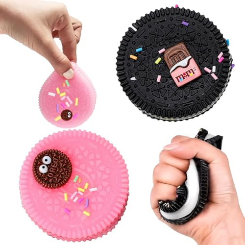 Giocattolo antistress ultra morbido per adulti e bambini, giocattolo antistress, giocattolo antistress per biscotti, relax e antistress, 2 pezzi (nero #rosa)
