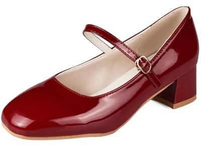 TRIWORIAE-Dame Mary Janes Pumps Chunky High Heel Kleid Schuhe Dicker Absatz Pumps für Damen Rot 37