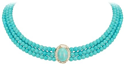 EVER FAITH Turkos choker halsband för kvinnor, vintage boho västerländsk stil blå turkosa pärlor 3 lager multi strand uttalande haklapp mode smycken