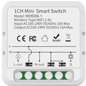 RKHK Smart Home WLAN Schalter Modul, 1/2/3/4 Gang Alexa & Tuya App kompatibel, Lichtschalter mit Fernsteuerung, 230V, Ohne Batterie, Wasserdicht, bis 200m Reichweite (1way)