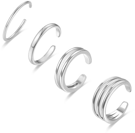 LOFITOR 4 st 14 K guldfyllda fotringar för kvinnor justerbar punkt ring set öppet band enkel klassisk CZ sommar strand fot tå fotring