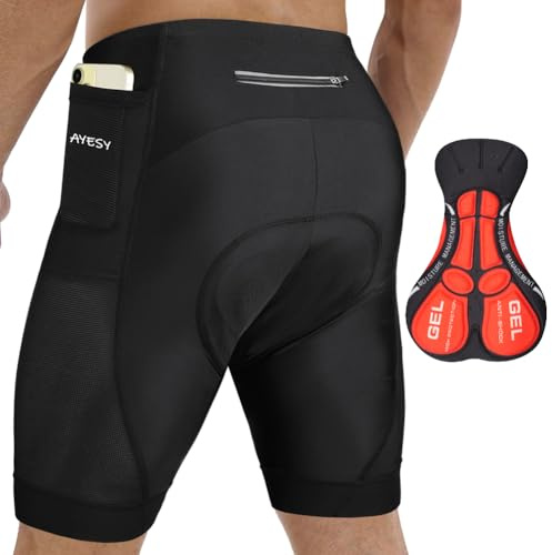 AYESY Cuissard Velo Homme Cycliste, 3D Rembourré Short Cycliste Homme Velo Sports Cuissard de Cyclisme avec Poche Sweat Absorbent Volatility Fast Drying Noir L