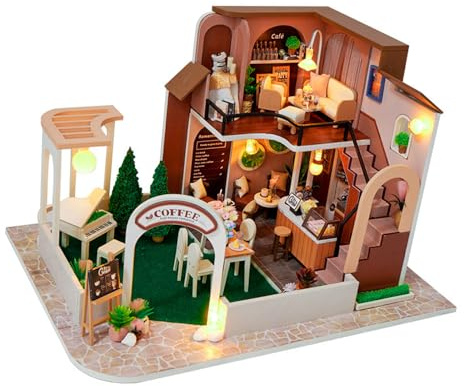 Kit de construction de maison miniature en bois vintage avec meubles et LED
