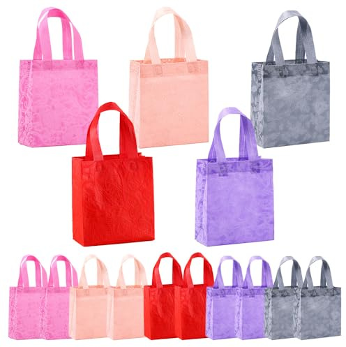 TONGIHS 15 Stück Geschenktüten, 20 x 18 x 8cm, Wiederverwendbare Vlies Geburtstagstüten, Geschenktasche mit Henkel, für Geburtstag, Hochzeit, Party, Halloween, Weihnachten, Gastgeschenke (5 Farben)