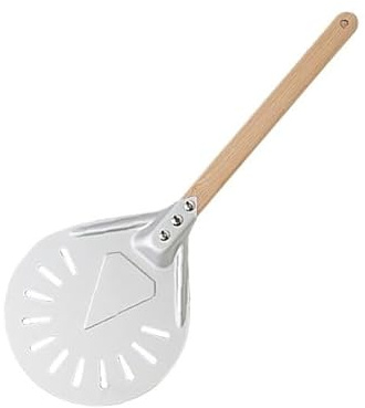 SkyjOy Pelle Pizza Pelle à Pizza perforée en Aluminium de 7/8/9 Pouces, Pelle Ronde métal, poignée Bois antidérapante, spatule, Outils Cuisson(8 inch 40cm)