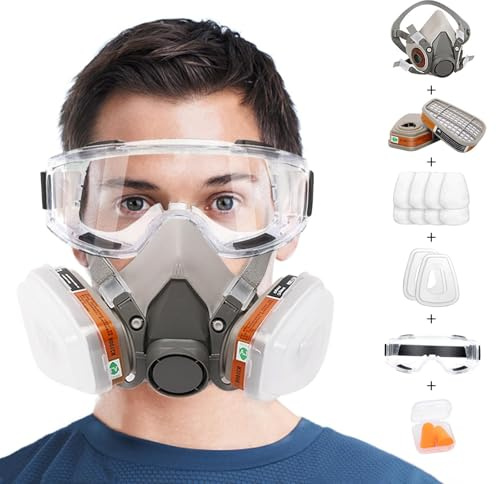 zingking Respiratoires chimique avec filtres, Masque de Protection et bouchon d'oreille pour peinture à gaz pour résine époxy, polissage, pulvérisation, retrait de moisissures