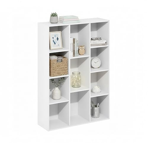 Baroni Home Libreria a Cubi Componibile, Scaffale Modulare Bianco a 11 Scomparti, Mobile Multiuso per Soggiorno, Camera e Ingresso, Design Moderno, Montaggio Semplice, 24x74x106cm