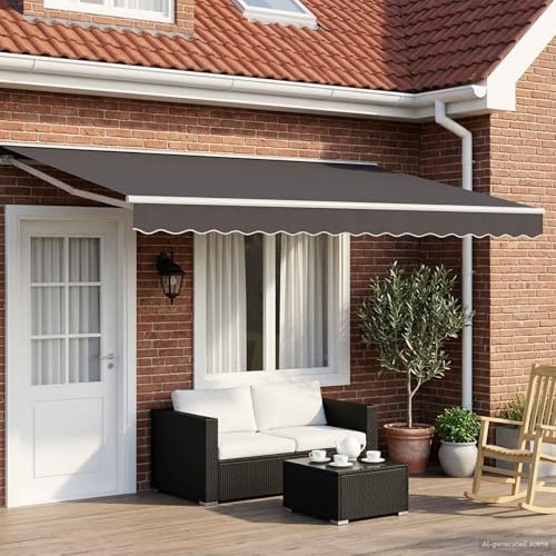 Tenda da sole elettrica estensibile, 5 x 3 metri, con telecomando, antracite e bianco, montaggio a parete