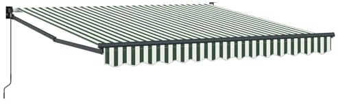 Roanoer Toldo con brazo articulado, verde y blanco, 300 x 250 x 165 cm, toldo manual de poliéster para terraza, balcón y jardín, diseño a rayas con marco estable