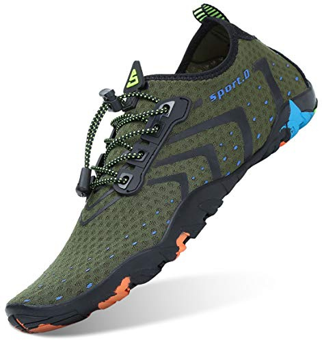 SAGUARO Badeschuhe Herren Wasserschuhe Männer Strandschuhe Damen Aquaschuhe Neoprenschuhe rutschfeste Schwimmschuhe Olivgrün 43 EU